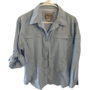 Bimini Bay Outfitters Women L Fishing Outdoor Blue Strap Sleeve Collared Button